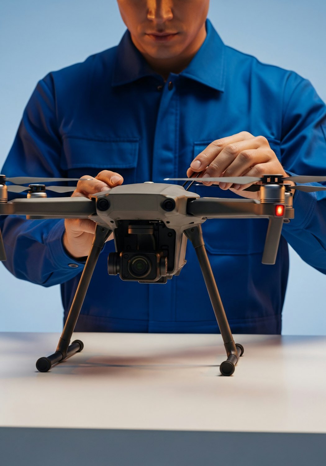 Pilota di drone professionale con controller in mano