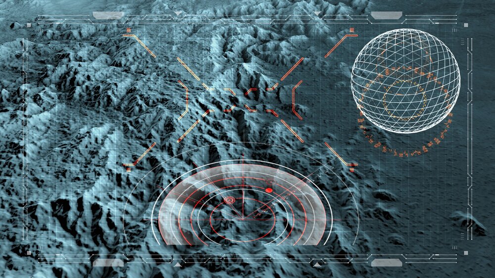 Area impervia di montagna sorvolata da un drone per ricerca